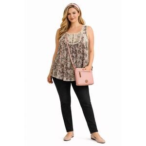 2X Boho Floral Tunic Top, Corduroy Pants, Pink Crossbody Purse Outfit